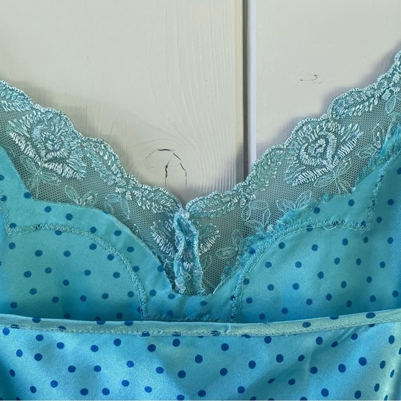 Vintage Secret Treasures Slip Dress Chemise Polka Dots Blue Size Medium - Picture 6 of 7